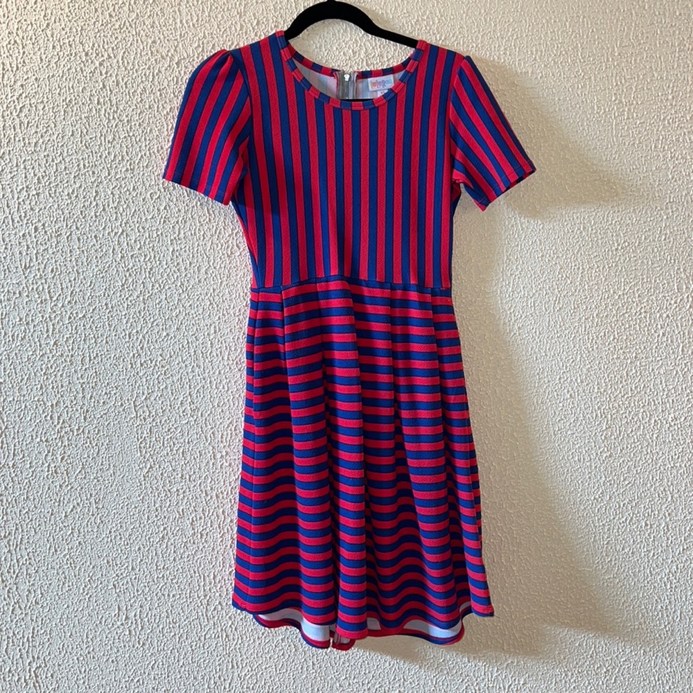 XS Pink/Blue Striped LuLaRoe Amelia Dress